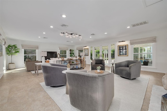 living room featuring french doors