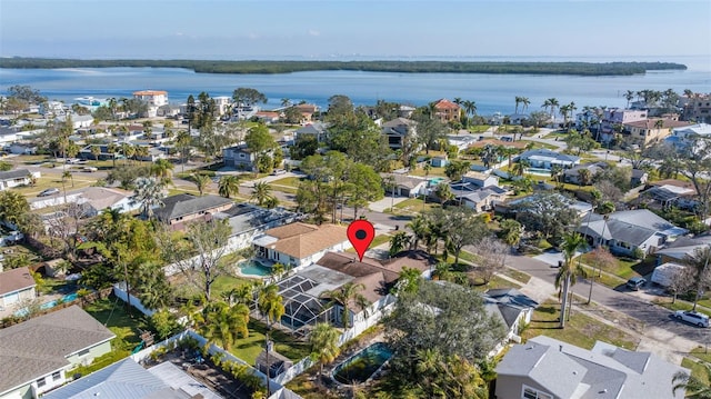 aerial view featuring a water view