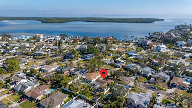 bird's eye view featuring a water view