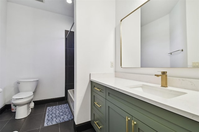 full bathroom featuring vanity,  shower combination, tile patterned floors, and toilet