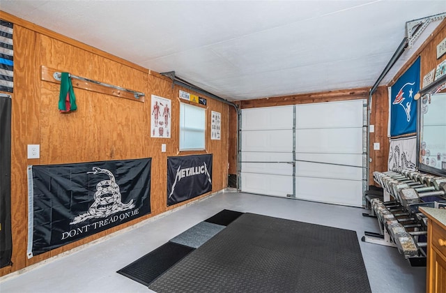 garage with wooden walls