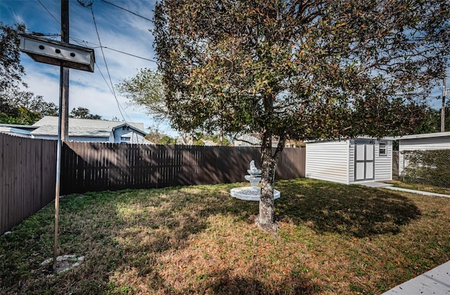 view of yard featuring a shed