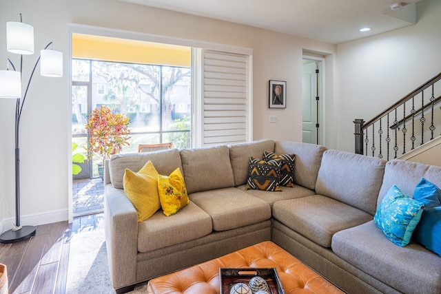 living room with wood-type flooring