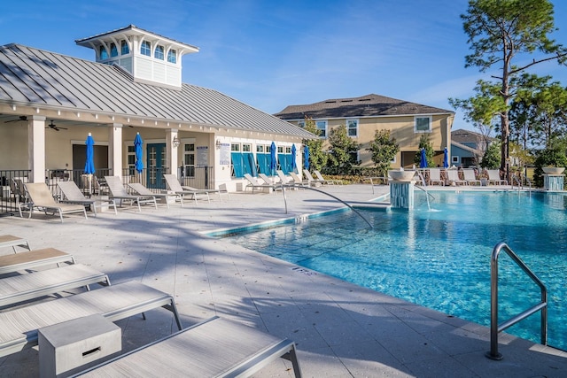 view of swimming pool featuring a patio