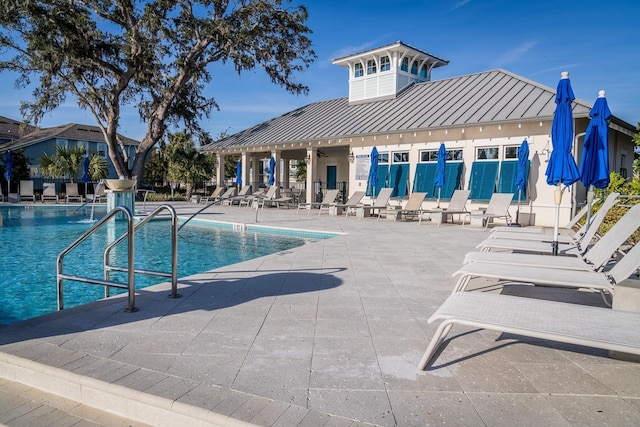 view of swimming pool with a patio area