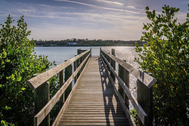 view of dock with a water view