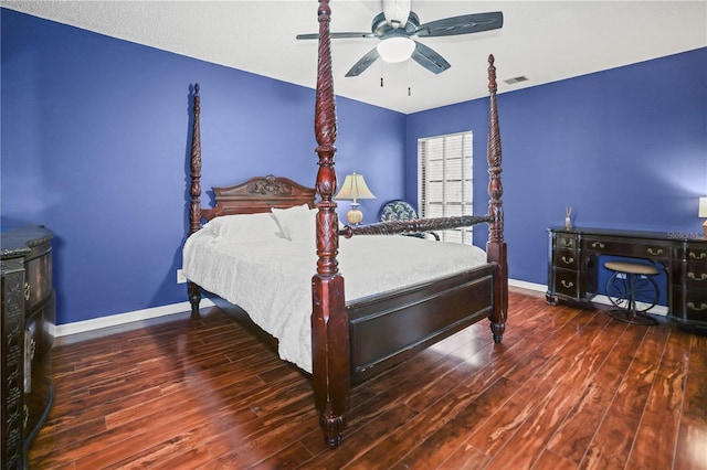 bedroom featuring hardwood / wood-style floors and ceiling fan