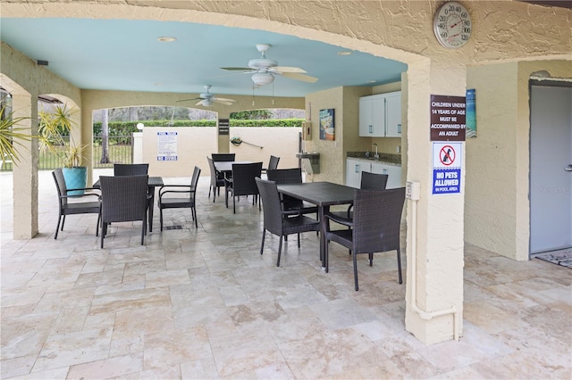 dining area featuring ceiling fan