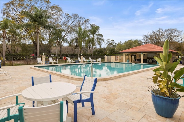 view of pool featuring a gazebo and a patio