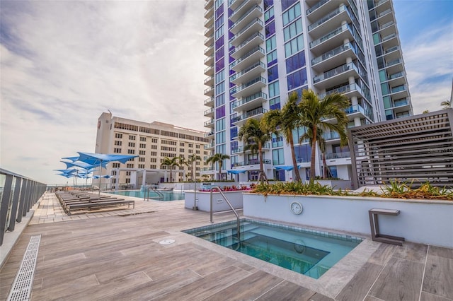 view of swimming pool with a community hot tub