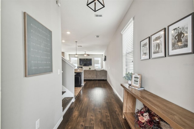 corridor featuring dark hardwood / wood-style flooring