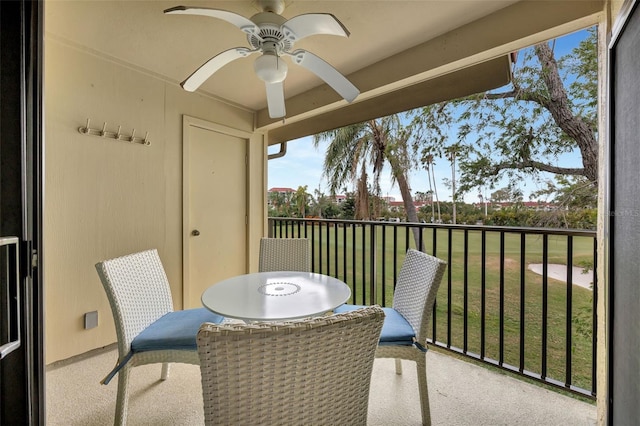 balcony with ceiling fan