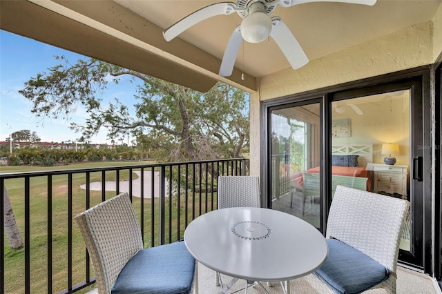 balcony with ceiling fan