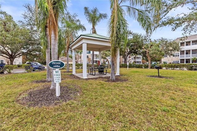 view of home's community with a gazebo and a lawn