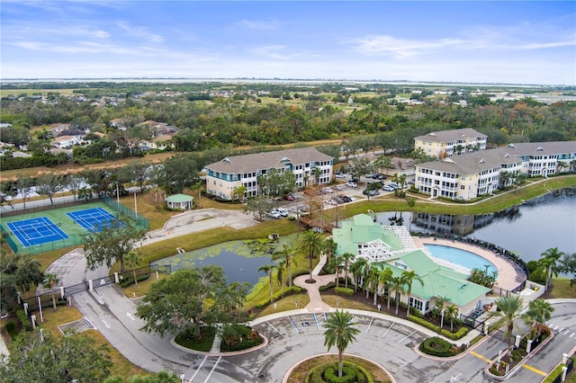 aerial view with a water view