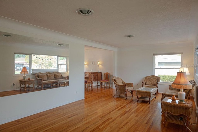 sitting room with light hardwood / wood-style floors