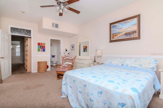 bedroom featuring ceiling fan and carpet flooring