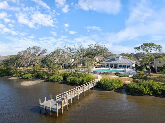 view of dock with a water view