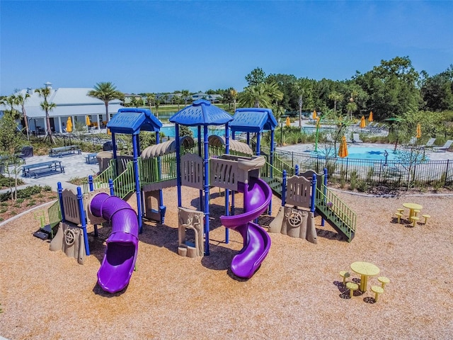 view of playground with a community pool