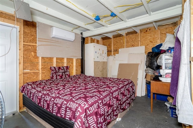 bedroom featuring an AC wall unit