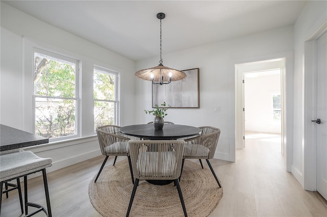 dining space with light hardwood / wood-style floors