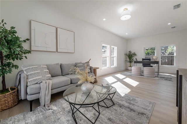 living room featuring light wood-type flooring