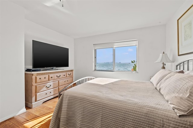 bedroom with light hardwood / wood-style flooring