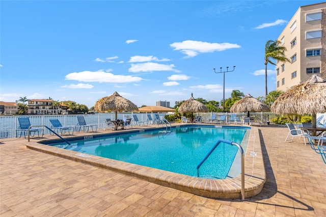 view of pool featuring a patio area