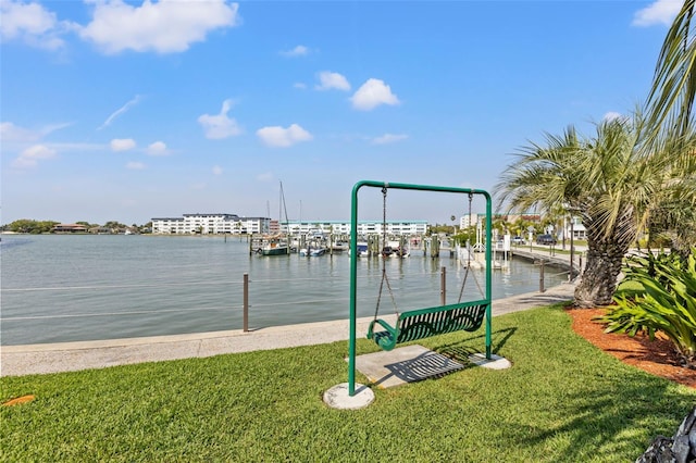 property view of water featuring a boat dock