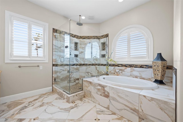 bathroom with independent shower and bath