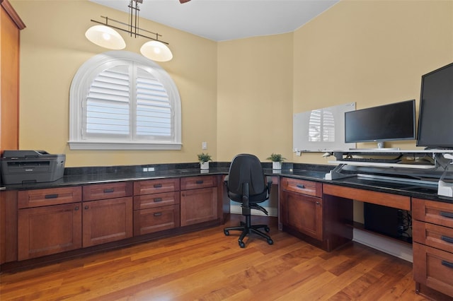 office space with light hardwood / wood-style floors