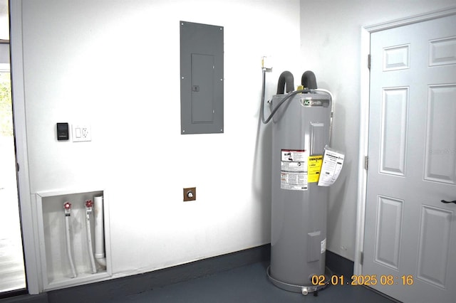 utility room with water heater and electric panel