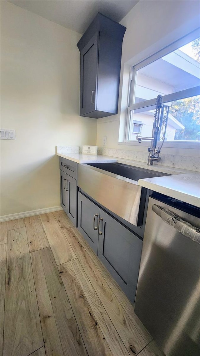 kitchen featuring light hardwood / wood-style flooring, sink, plenty of natural light, and dishwasher