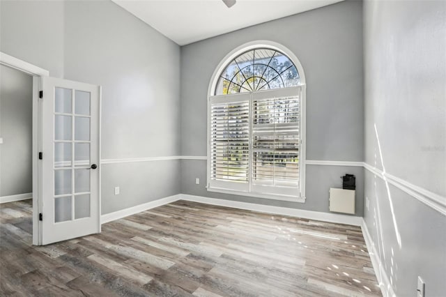 empty room with hardwood / wood-style floors and plenty of natural light