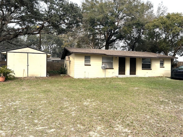 view of shed featuring fence