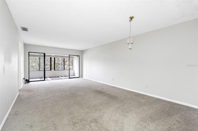 empty room with carpet flooring and a textured ceiling