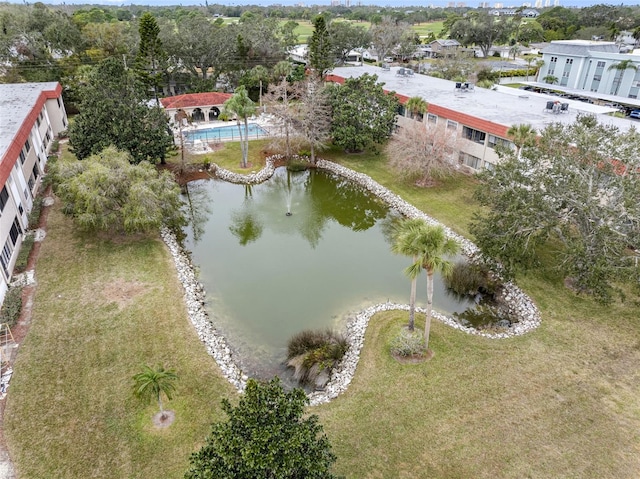 drone / aerial view featuring a water view