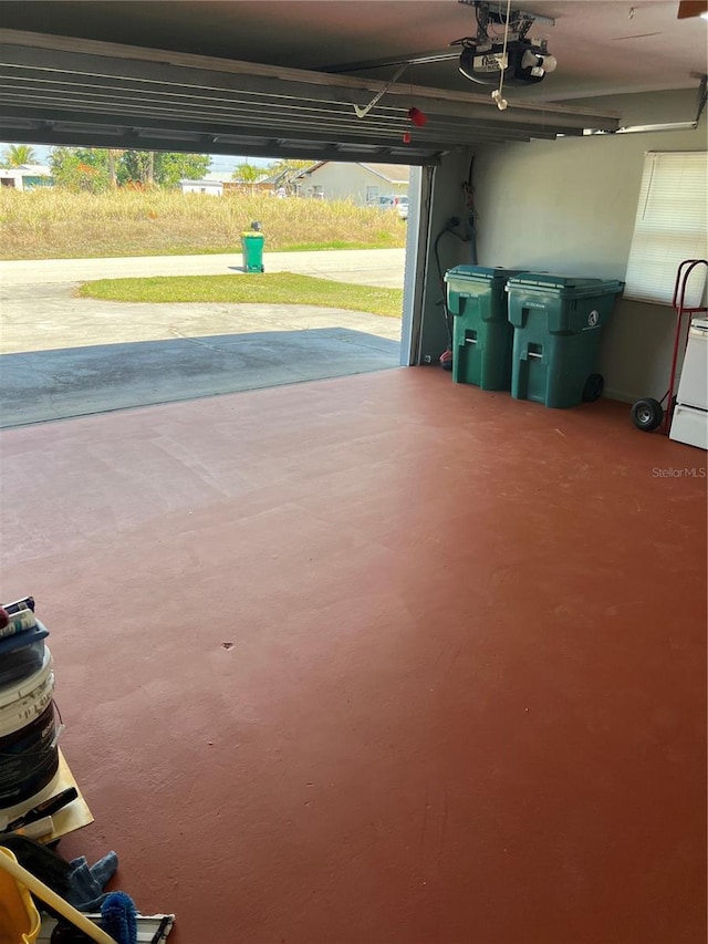 garage with a garage door opener