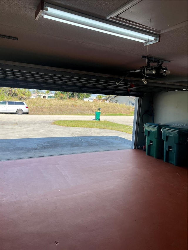 garage with a garage door opener