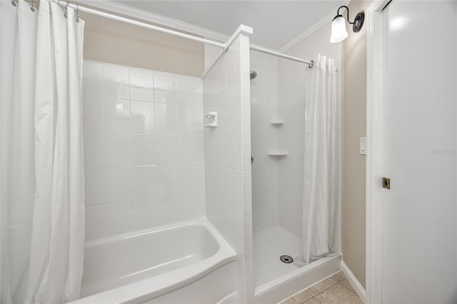 bathroom featuring tile patterned flooring and a shower with curtain