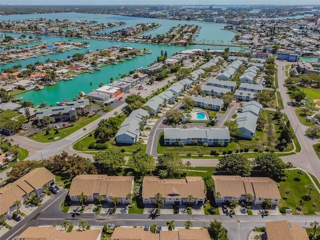 drone / aerial view featuring a water view