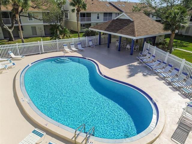 view of pool featuring a gazebo and a patio