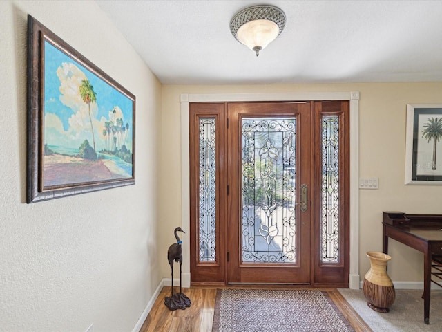 entrance foyer with baseboards and wood finished floors