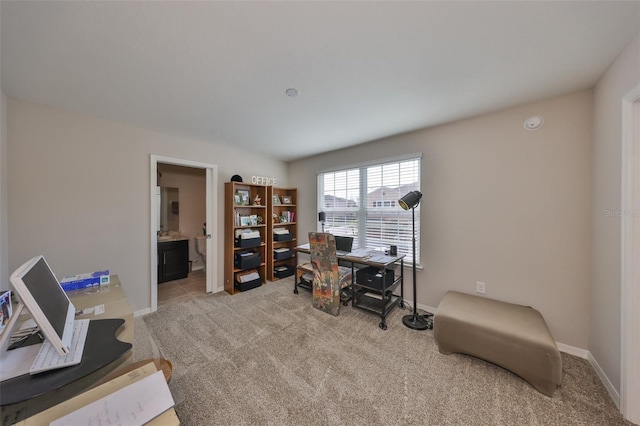 view of carpeted home office