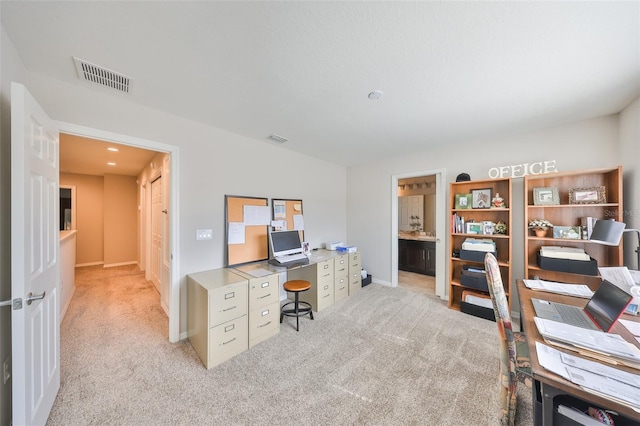 view of carpeted home office