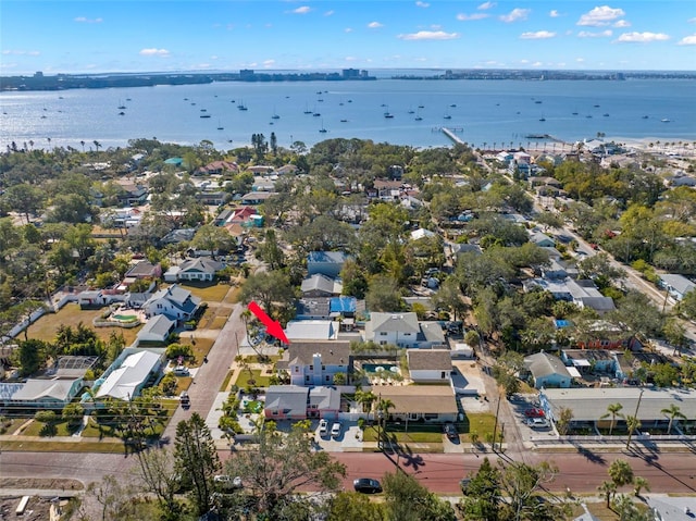 aerial view featuring a water view