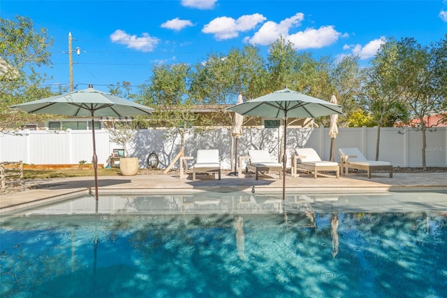 view of swimming pool featuring a patio