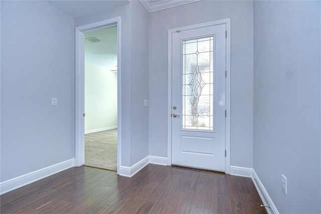 doorway featuring dark hardwood / wood-style floors