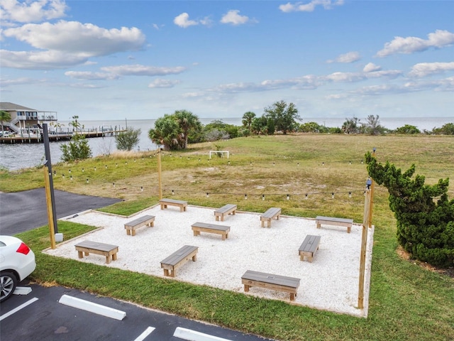 view of yard with a water view