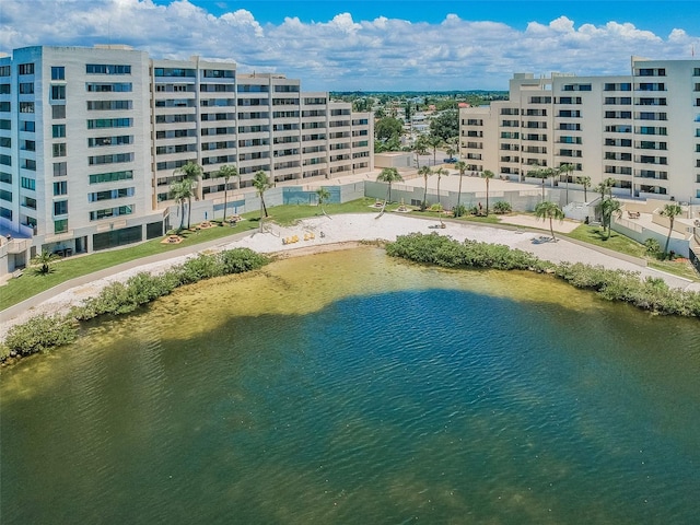 aerial view with a water view